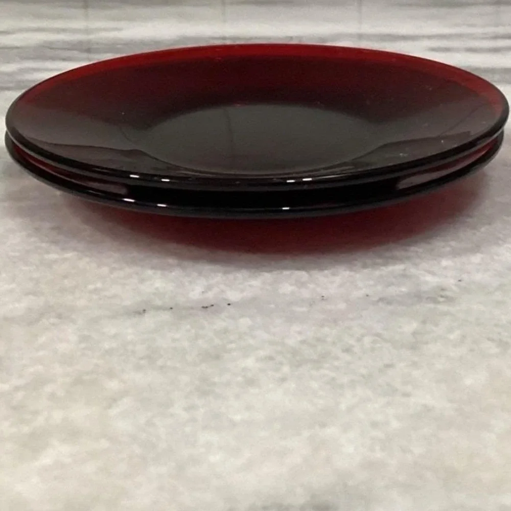 Anchor‎ Hocking Royal Ruby Red Teacups & Saucers, Set of 2, Vintage Glassware